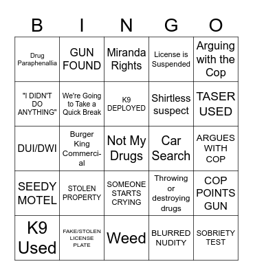 Live PD Bingo Card