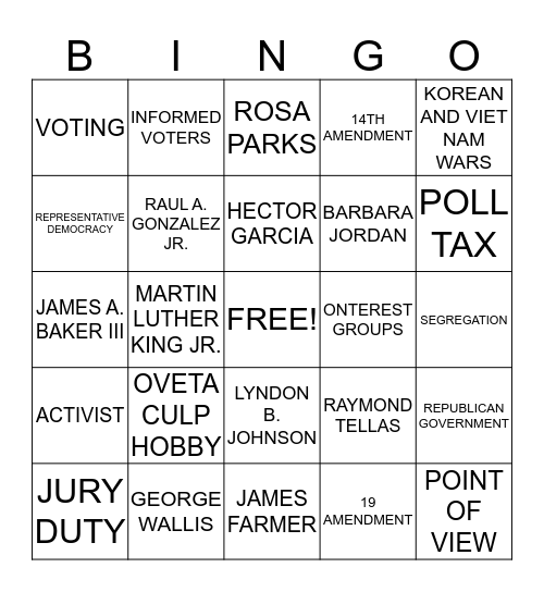 CIVIL RIGHTS BINGO Card