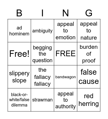 Logical Fallacies Bing Bingo Card