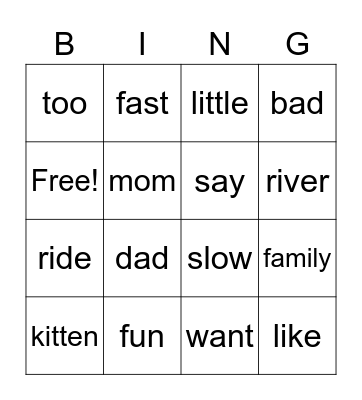 Too Slow for Little Cat Bingo Card