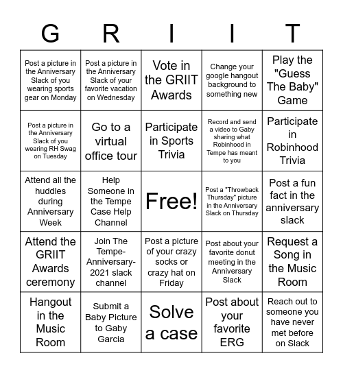 GRIIT Bingo Card
