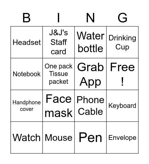 Treasure Hunt Bingo Card