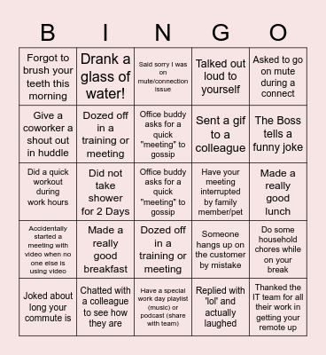 Remote Work Bingo Card