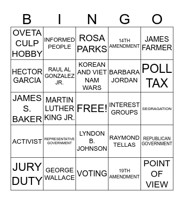 CIVIL RIGHTS BINGO Card