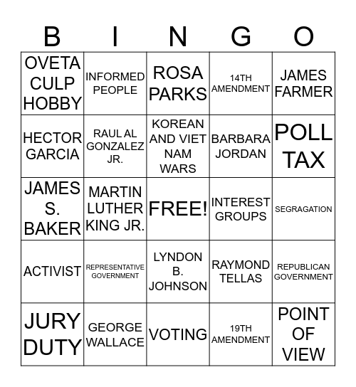 CIVIL RIGHTS BINGO Card