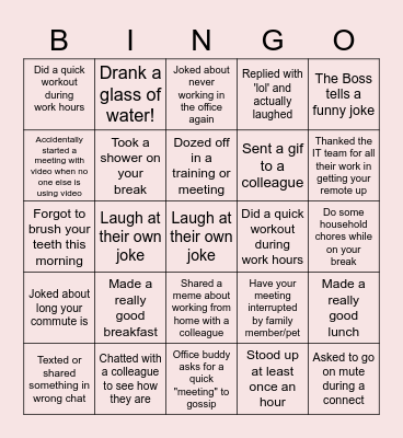 Remote Work Bingo Card