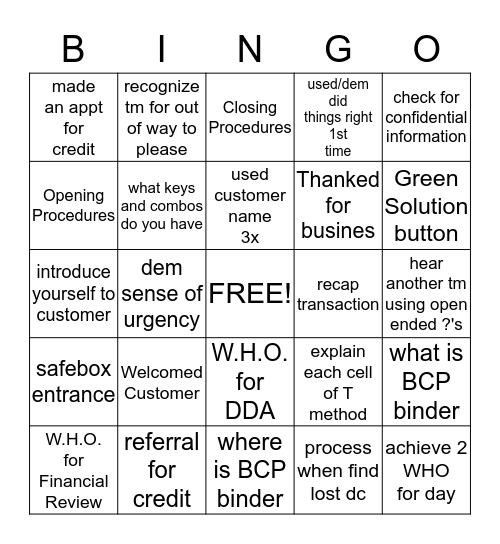 Card 1 Bingo Card