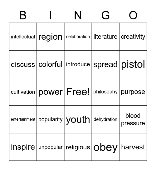 Yeoul units 8 & 9 Bingo Card