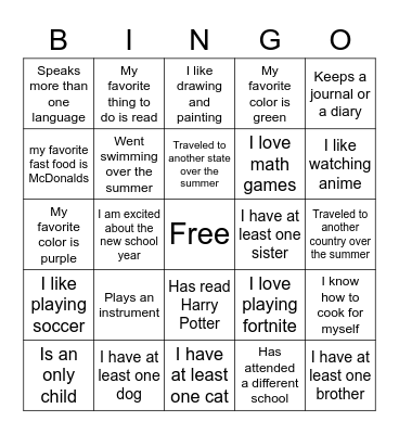 Get To Know You BINGO Card