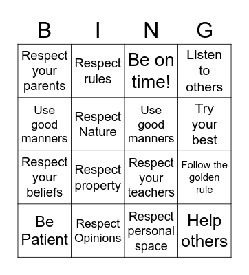 Respct Bingo Card