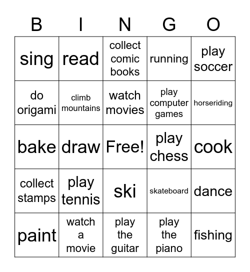 Hobby Bingo Card