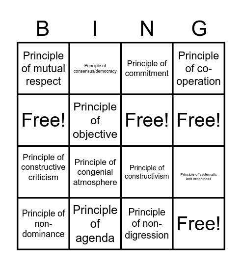 Principles of Staff Meeting Bingo Card