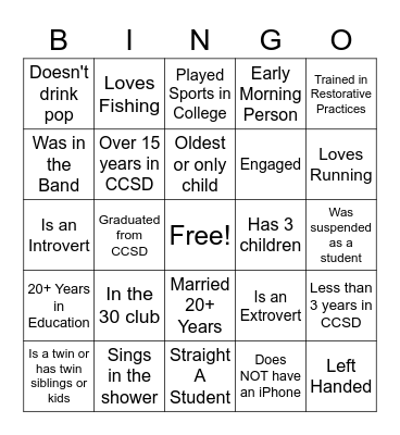 McKinley Staff Bingo Card