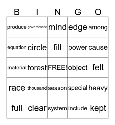 Untitled Bingo Card