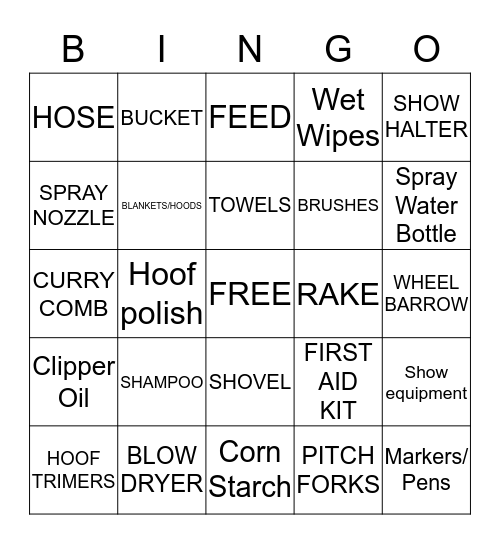 4-H TACK BOXES Bingo Card