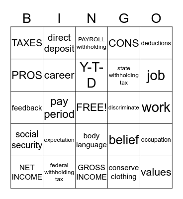 Employment and Paycheck Bingo Card