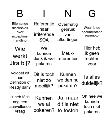 Refinement Bingo Card