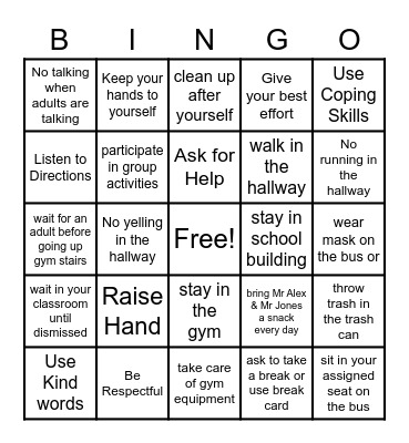 EXPECTATIONS Bingo Card