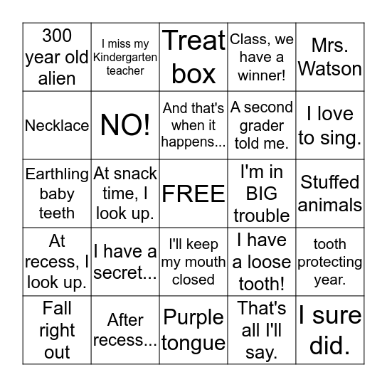 Mrs. Watson Wants Your Teeth Bingo Card