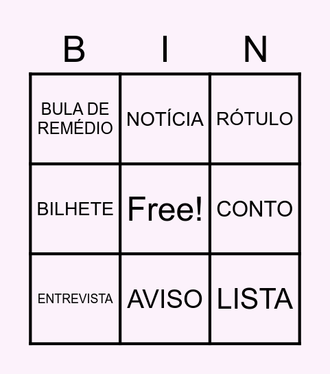 GÊNEROS TEXTUAIS Bingo Card