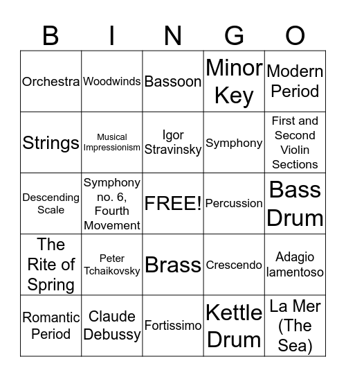 Classical Conversations Cycle 3- Orchestra Review Bingo Card
