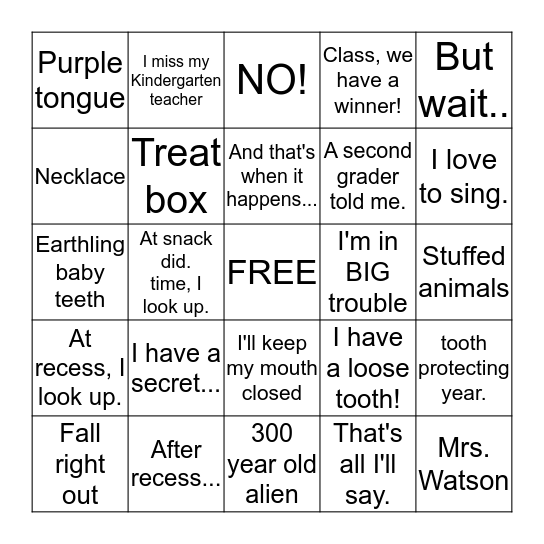 Mrs. Watson Wants Your Teeth Bingo Card