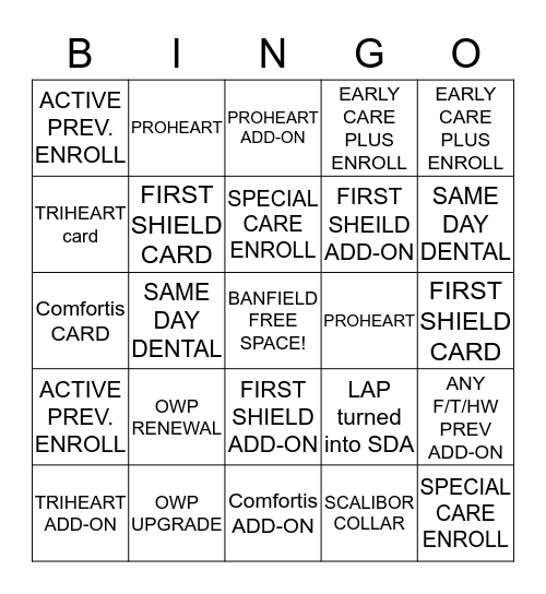 Banfield Bingo Card