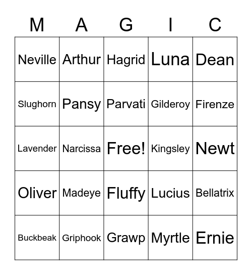 Harry Potter Bingo! Bingo Card