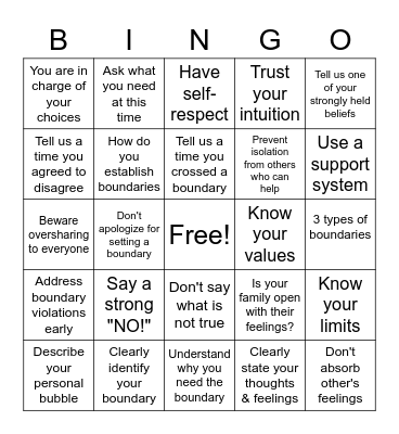 Boundary Bingo Card