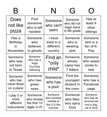 Band Bingo Card