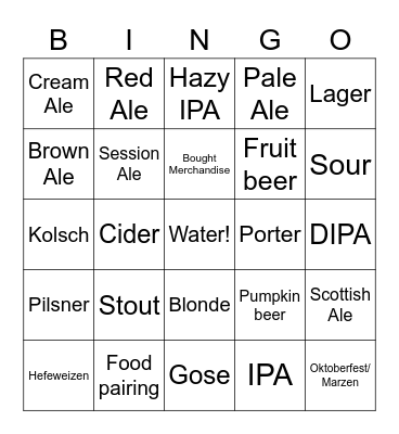 Craft Beer Bingo Card