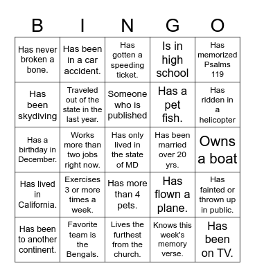 Potluck Bingo Card