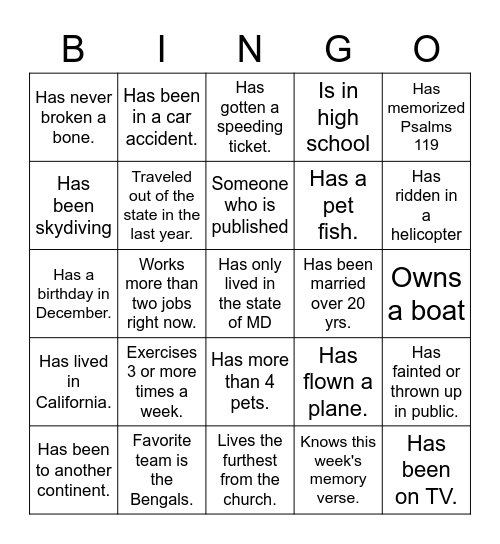 Potluck Bingo Card