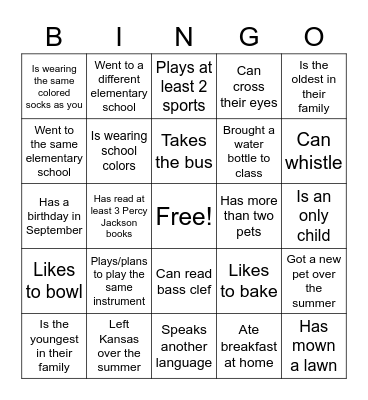 First Day!! Bingo Card