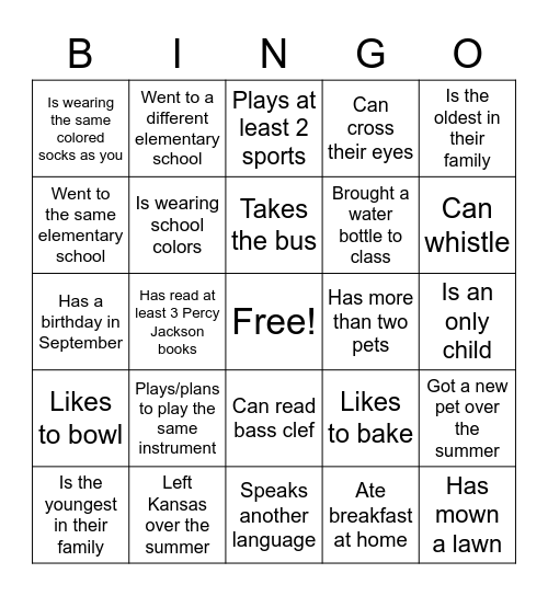 First Day!! Bingo Card