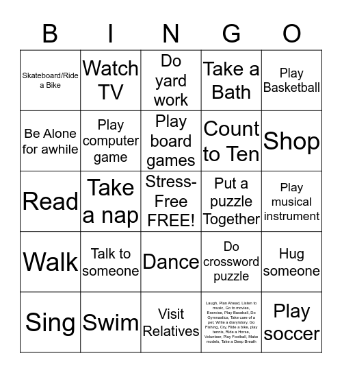 Stress Bingo Card