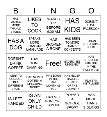 Find Someone Who... Bingo Card