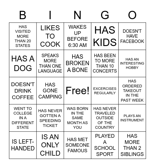 Find Someone Who... Bingo Card