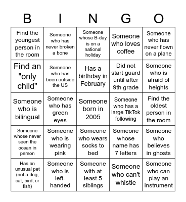 First Day Bingo! Bingo Card