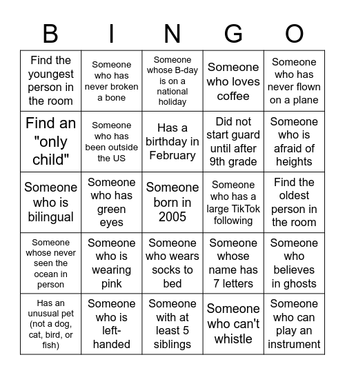 First Day Bingo! Bingo Card