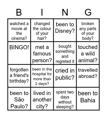 Have you ever..? Bingo Card