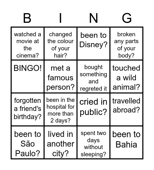 Have you ever..? Bingo Card