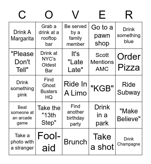 Tierney's Birthday Cover-All Bingo Card