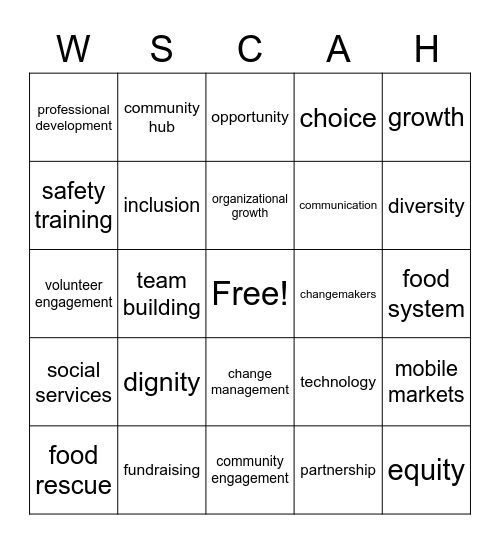 WSCAH Bingo Card