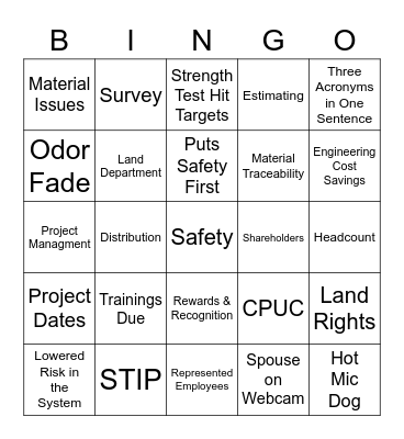 PED Bingo Card