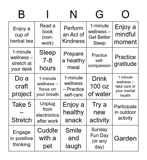 TALENT SELF-CARE BINGO Card