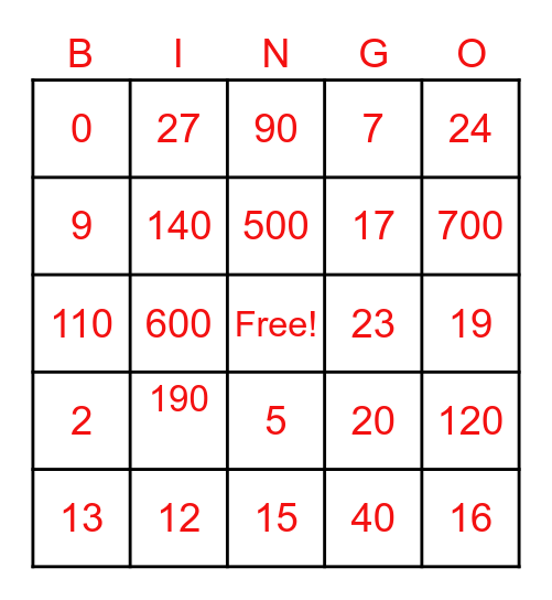 One For Change Bingo Card
