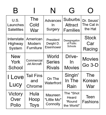 The 1950s Bingo Card