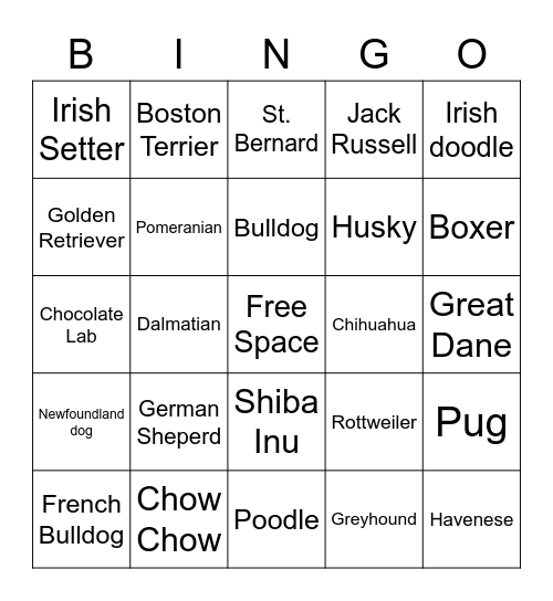 Dog Bingo Card