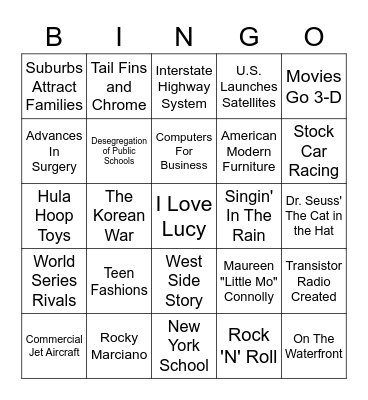 The 1950s Bingo Card